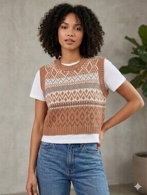 Hazel Moon Fair Isle Crewneck Cropped Sweater Vest